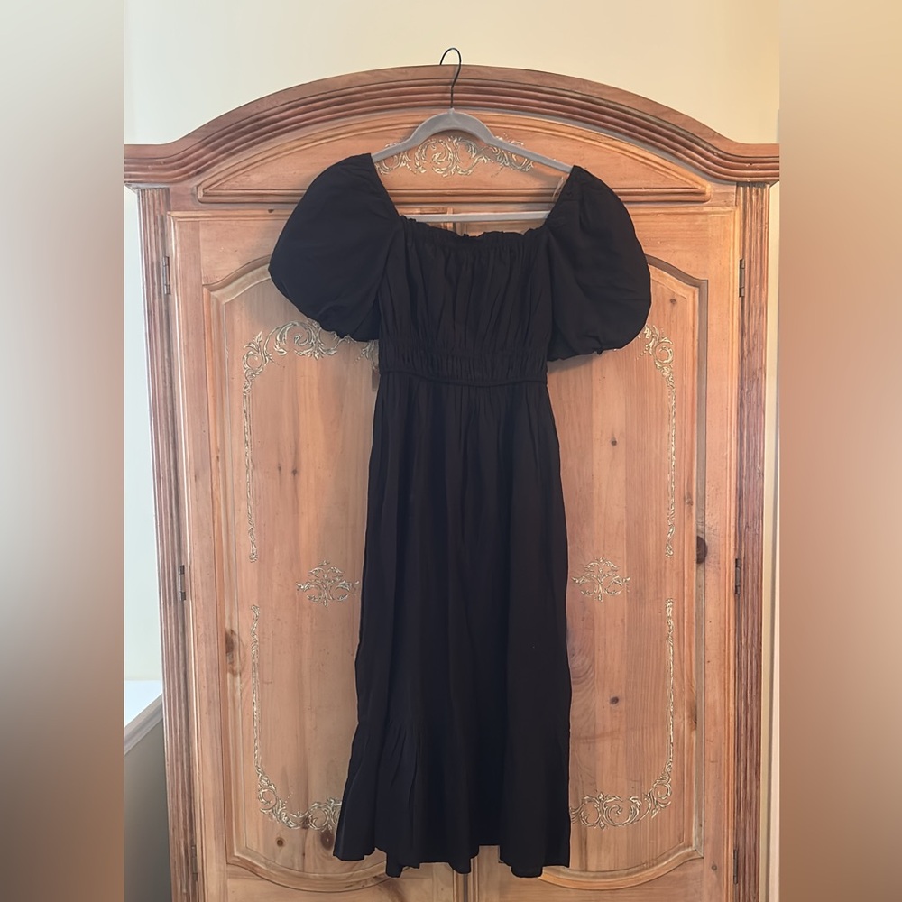 Black cotton midi dress